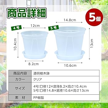 Amazon.co.jp: nijimomo 植木鉢 5個セット 透明 プラスチック